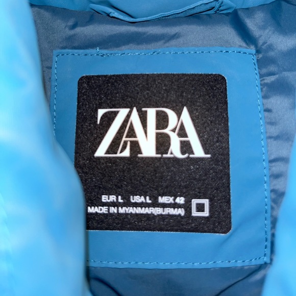 BRAND NEW Teal blue ZARA puffer coat UNISEX - Picture 2 of 2